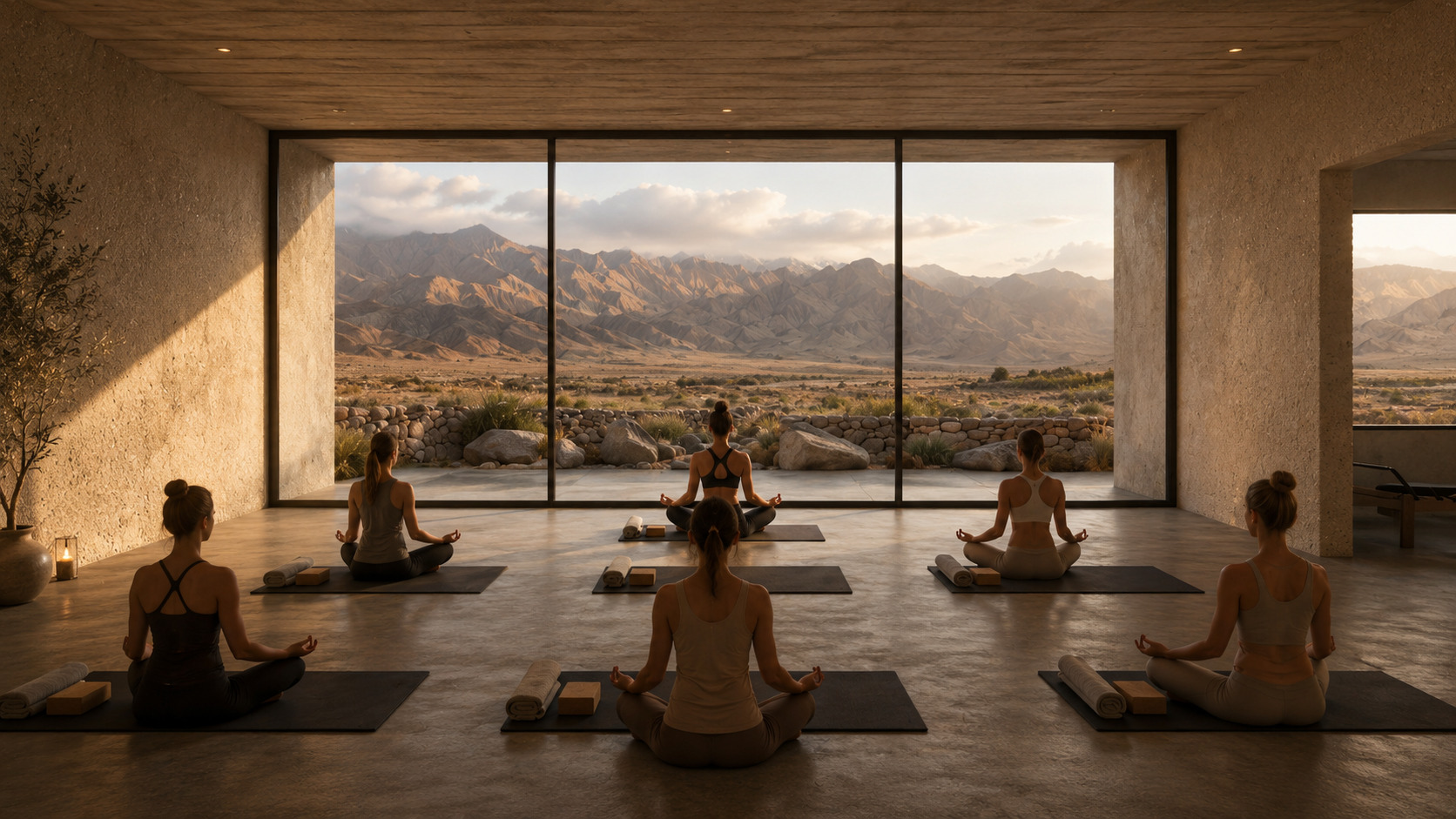 Sala de yoga frente a las montañas