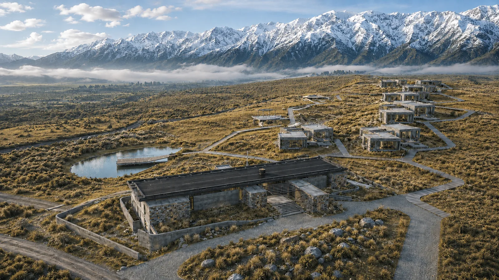 Vista aérea del desarrollo en el Valle de Uco